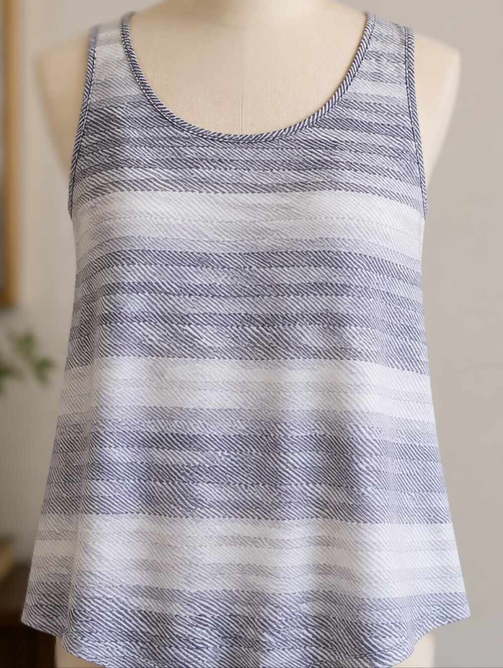 LOFT Striped Open Ribbon Scoop Neck Blouse in Light Dark Taupe and Cream